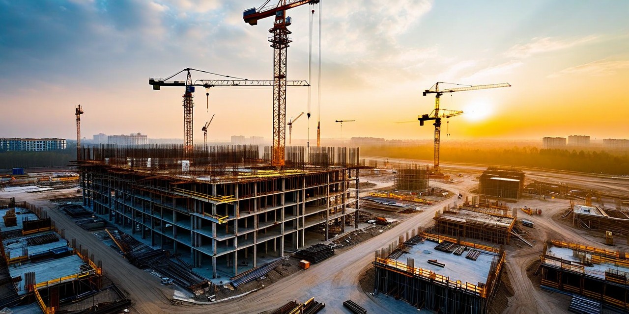 Aerial view of active construction site with safety monitoring
